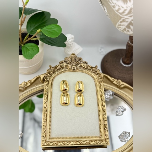 Bold Sculptural Gold Drop Earrings – Stainless Steel, PVD Real Gold Plated - Picture 8 of 12